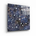 Glass wall art featuring stars and zodiac symbols by Artdesigna, showcasing intricate designs on clear glass.