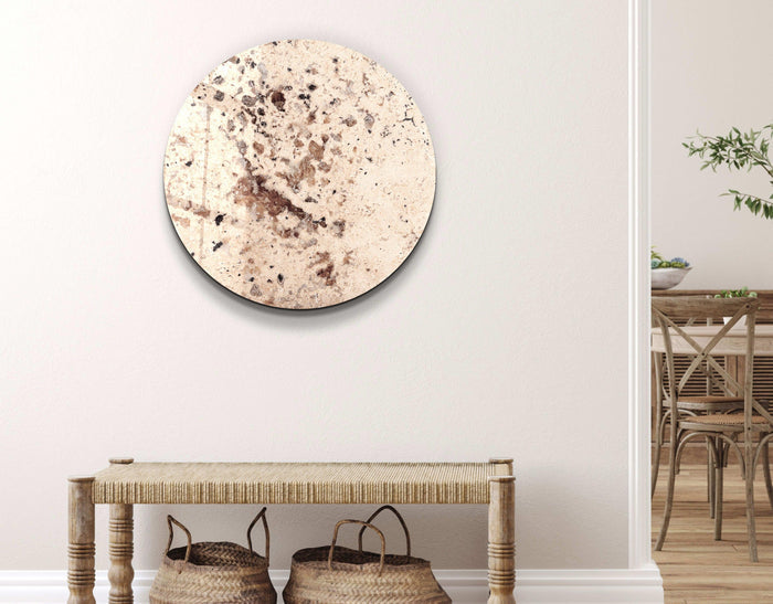 Beige glass wall art featuring embedded crystals with rounded design, crafted by Artdesigna for elegant wall decoration.