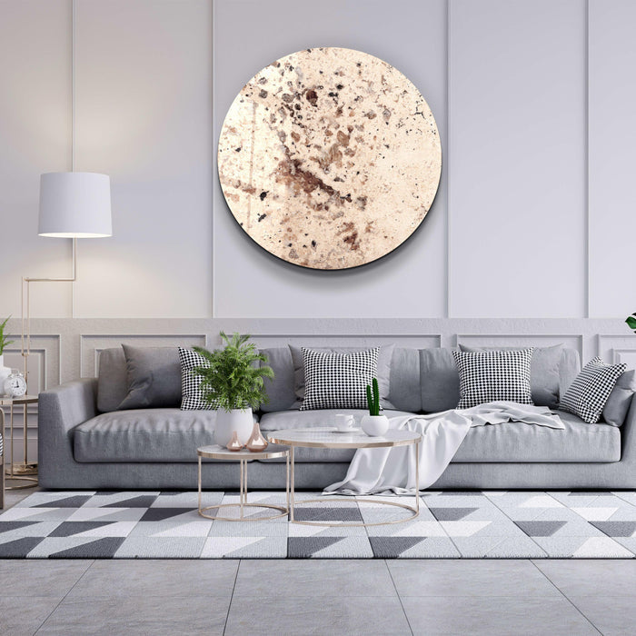 Beige stone with crystals in rounded glass wall art by Artdesigna, showcasing a modern decorative glass wall piece with textured design.