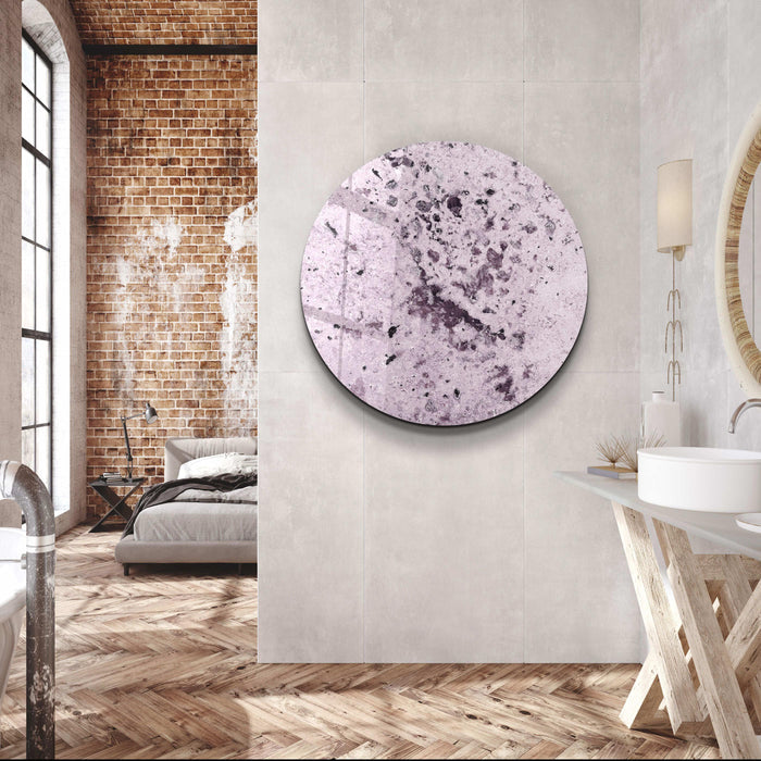 Light purple glass wall art with embedded crystals, featuring a rounded design, by Artdesigna.
