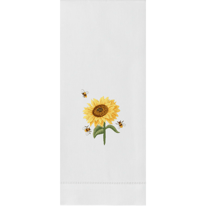 Set of 2 Sunflower & Bees Embroidered Cotton Hand Towels - Hand Towels - The Well Appointed House