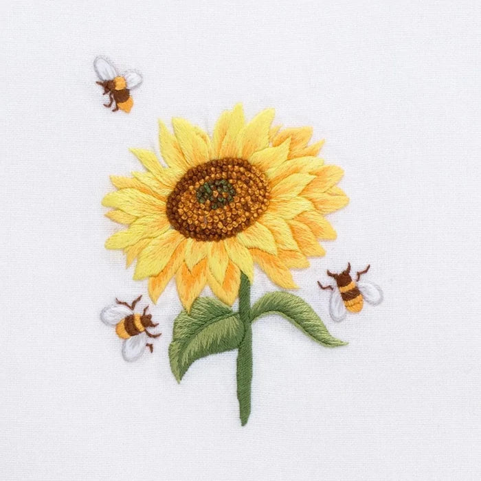 Set of 2 Sunflower & Bees Embroidered Cotton Hand Towels - Hand Towels - The Well Appointed House