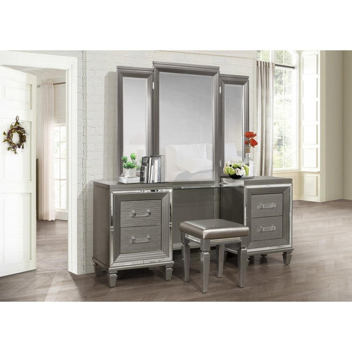 Tamsin Vanity Stool in Silver Grey Metallic 1616-14 - Furniture World SW (WA)