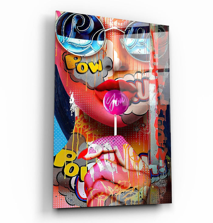 Elegant glass wall art by Artdesigna featuring a vibrant, colorful design titled "Taste of the Life" for stylish home decor.