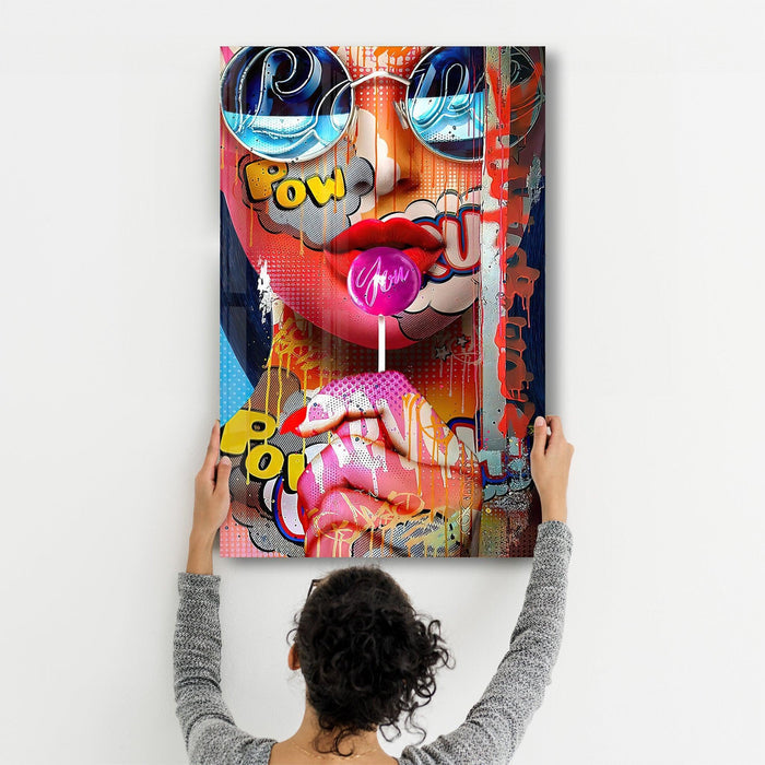 Artdesigna glass wall art titled "Taste of the Life" featuring a vibrant, abstract design on clear glass panel.