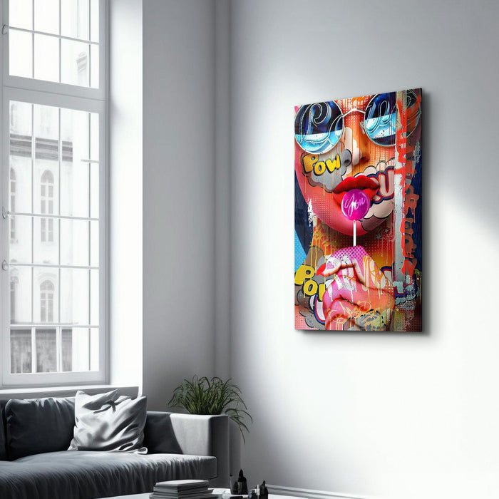 Artdesigna glass wall art featuring colorful abstract design, decorative piece suitable for modern home or office decor.