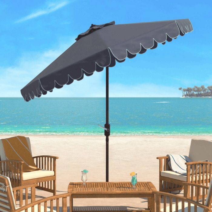 Taupe Scalloped Outdoor Umbrella With White Trim - Outdoor Umbrellas - The Well Appointed House