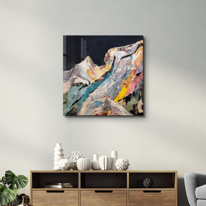Tectonic Memory glass wall art by Artdesigna featuring abstract, textured design in a 16x16 inch square.