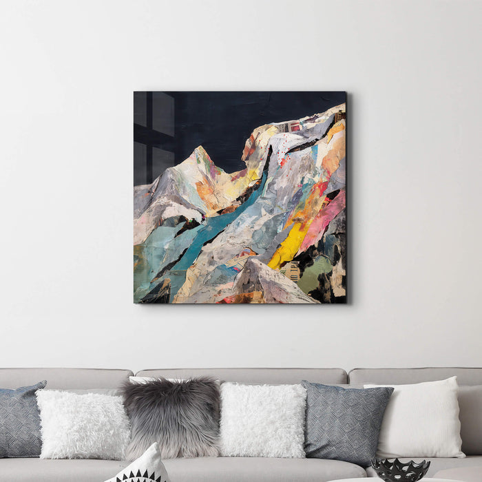 Artdesigna Tectonic Memory glass wall art featuring abstract, textured design in a 16x16-inch square.