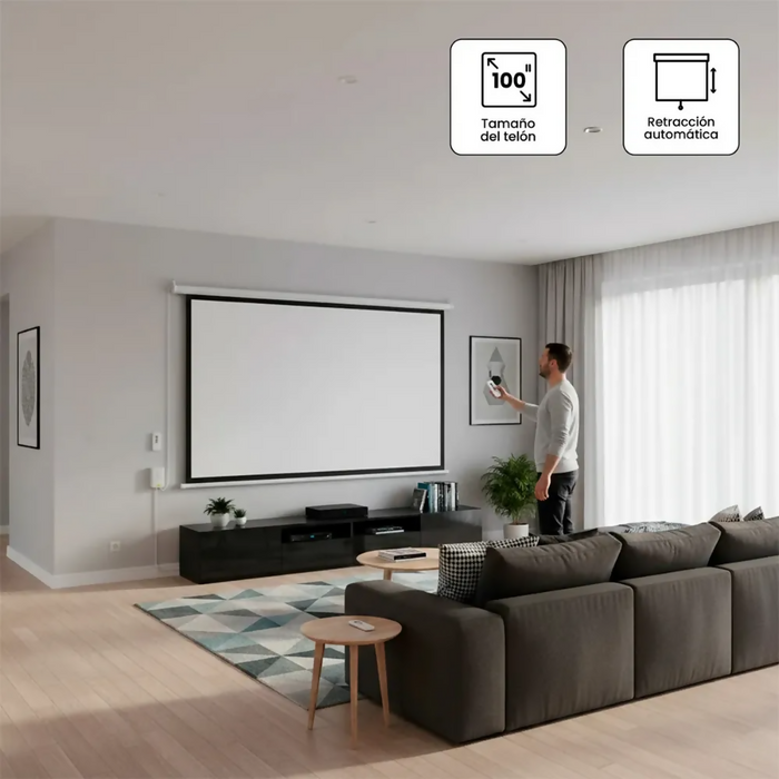 TELON PANTALLA PROYECTOR AUTOMÁTICA 100 PULGADAS CONTROL REMOTO MOTORIZADO