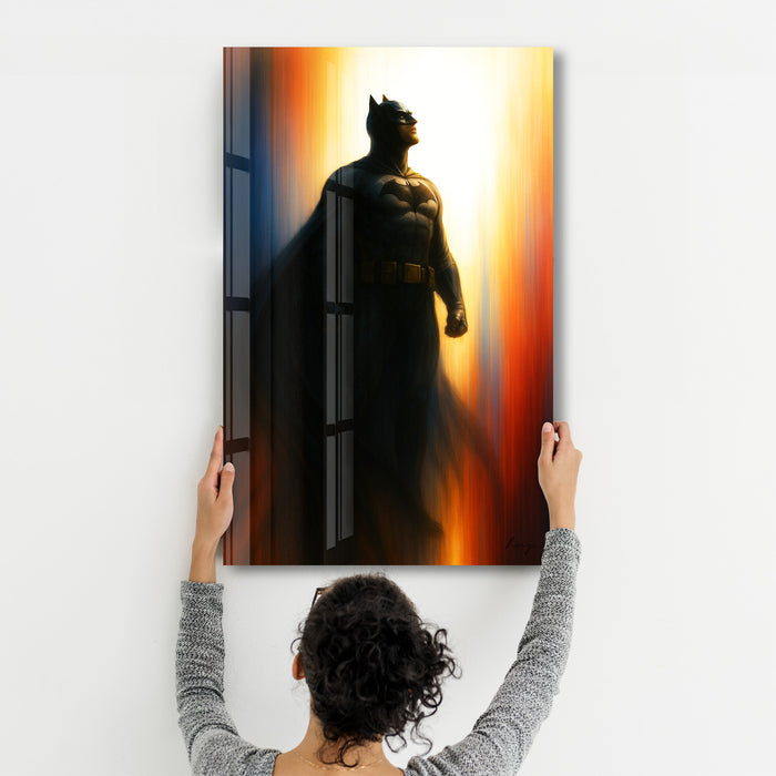 Glass wall art featuring The Bat of Gotham design by HMZ, showcasing dark, artistic Batman-themed imagery in high-quality glass.
