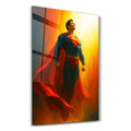 Red glass wall art titled "The Red Cape" by HMZ, featuring vibrant glass design on a sleek wall art piece.