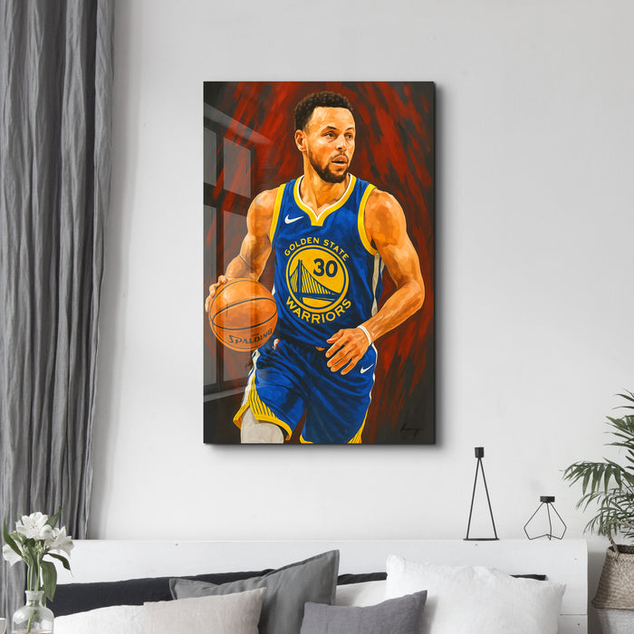 Glass wall art titled "The Sharpshooter" by HMZ, featuring a detailed design on clear glass, created by Artdesigna.