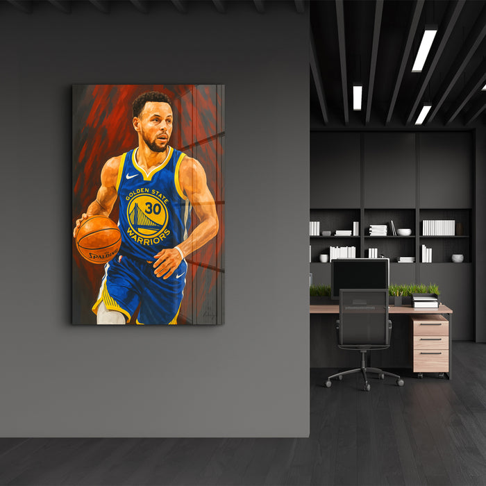 Glass wall art titled The Sharpshooter by HMZ, featuring an artistic design on clear glass, 16x10 inches, by Artdesigna.