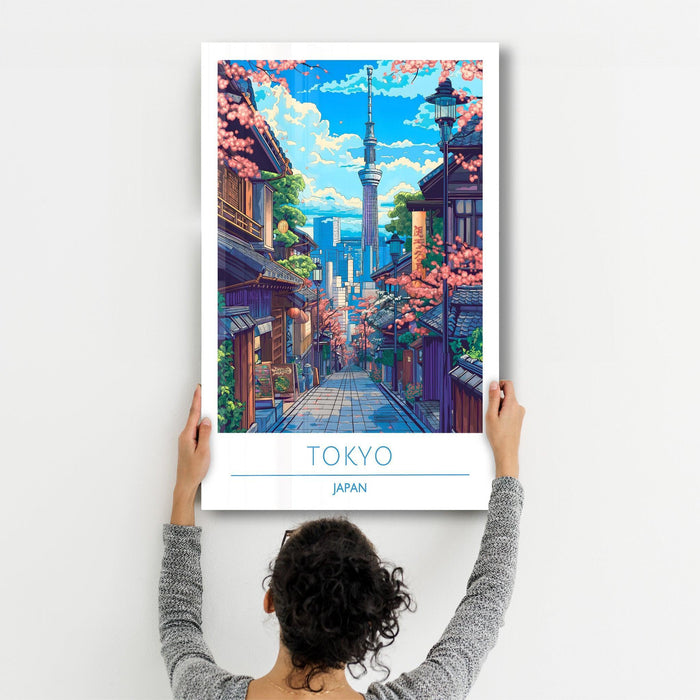 Artdesigna glass wall art featuring Tokyo Japan travel posters in a sleek 12x7.5-inch design, perfect for modern wall decor.