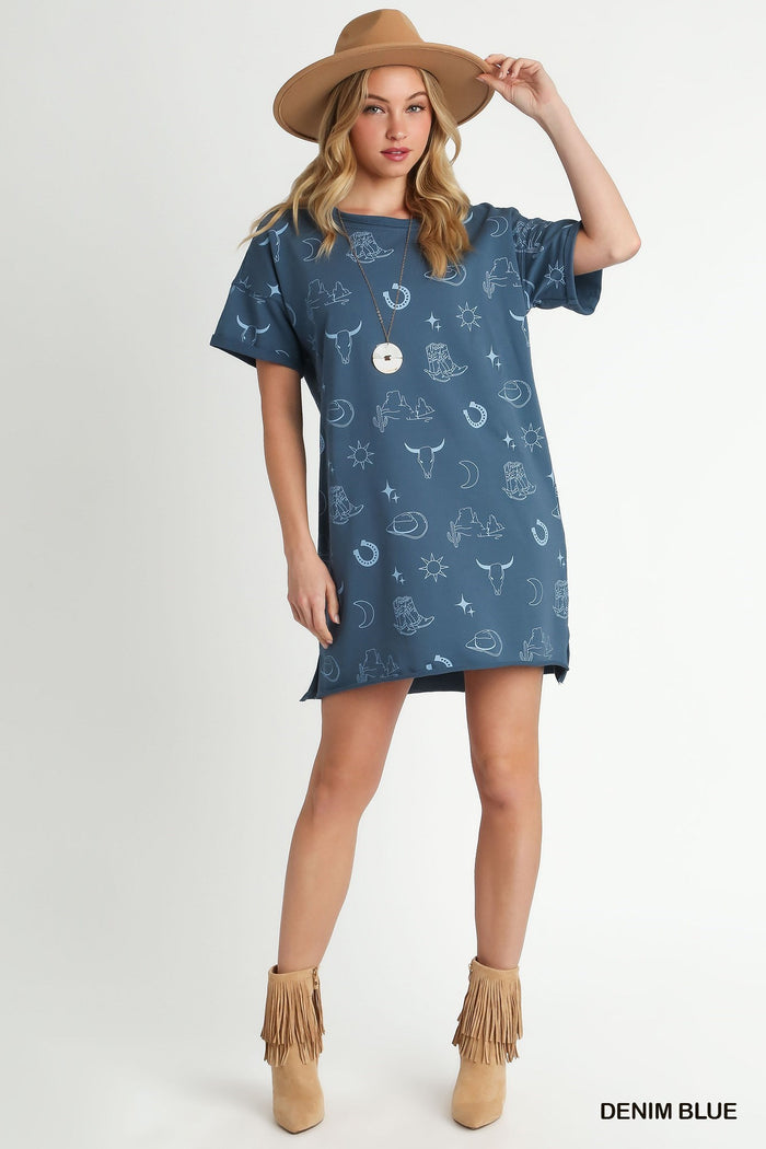 UMGEE Short Sleeve Round Neck Graphic Dress