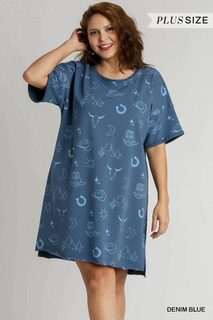 UMGEE Short Sleeve Round Neck Graphic Dress