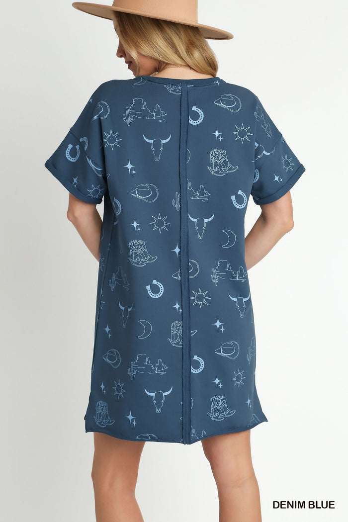 UMGEE Short Sleeve Round Neck Graphic Dress