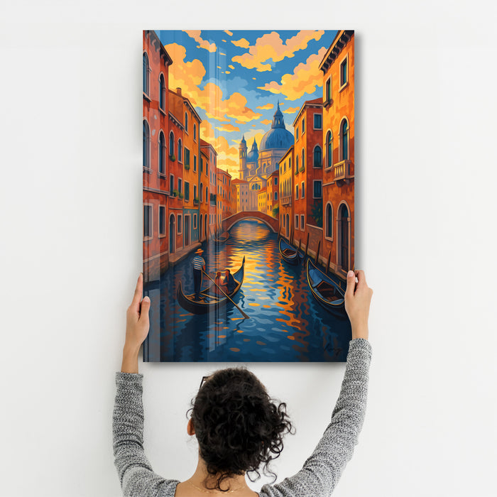 Venice Glow glass wall art by HMZ, decorative glass artwork featuring vibrant colors and intricate design for modern interiors.