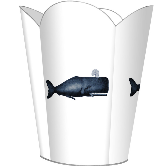 Vintage Navy Whale Decoupage Wastebasket and Optional Tissue Box Cover - Wastebasket Sets - The Well Appointed House