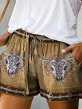 Western Aztec Print Drawstring Shorts