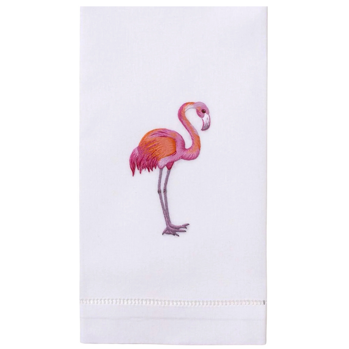 White Cotton Flamingo Hand Towels - The Well Appointed House