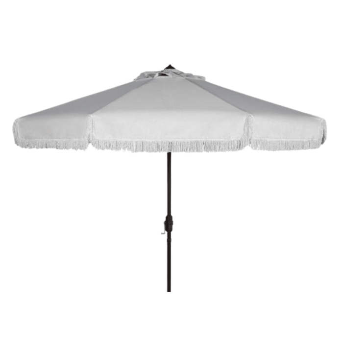 White Outdoor Crank Patio Umbrella With White Fringe - Outdoor Umbrellas - The Well Appointed House