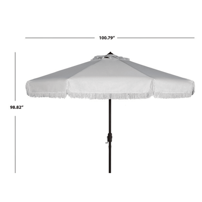 White Outdoor Crank Patio Umbrella With White Fringe - Outdoor Umbrellas - The Well Appointed House