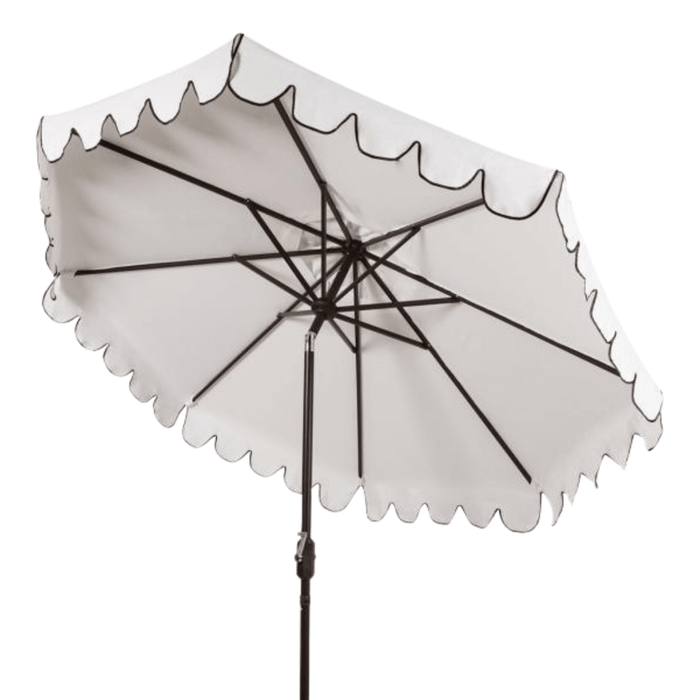 White Scalloped Outdoor Umbrella With Black Trim - Outdoor Umbrellas - The Well Appointed House