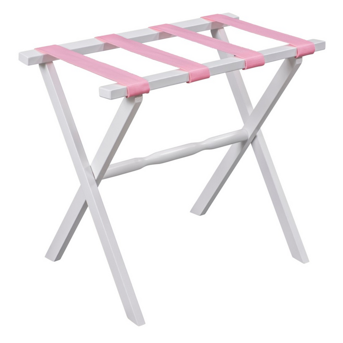 White Straight Leg Wood Luggage Rack with 4 Nylon Straps - End of Bed - The Well Appointed House