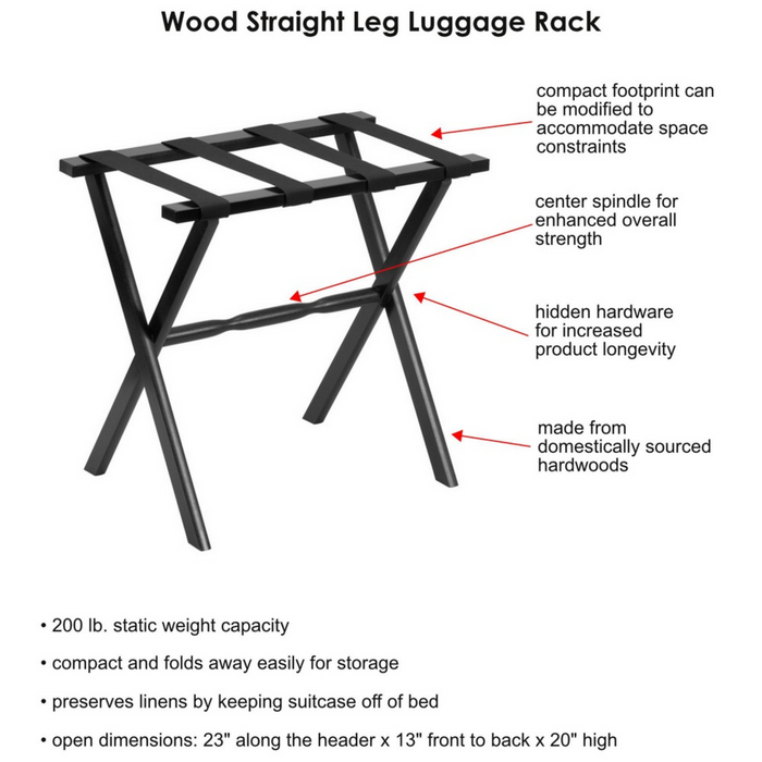 White Straight Leg Wood Luggage Rack with 4 Nylon Straps - End of Bed - The Well Appointed House