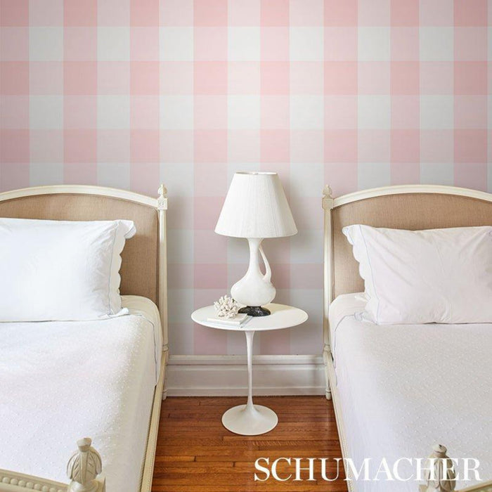 Schumacher Willa Large Check Wallpaper in Pink - Little Loves Wallpaper - The Well Appointed House