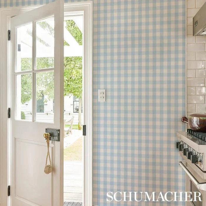 Willa Small Check Wallpaper in Blue - Little Loves Wallpaper - The Well Appointed House