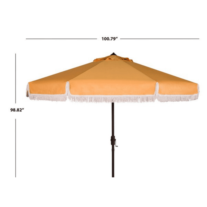 Yellow Outdoor Crank Patio Umbrella With White Fringe - Outdoor Umbrellas - The Well Appointed House