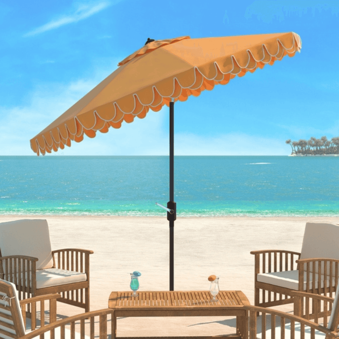 Yellow Two Tier Scalloped Outdoor Umbrella with White Trim - Outdoor Umbrellas - The Well Appointed House