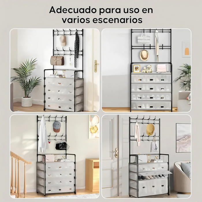 ZAPATERO PERCHERO ORGANIZADOR METÁLICO GUARDAPOLVO 4 NIVELES COLOR NEGRO