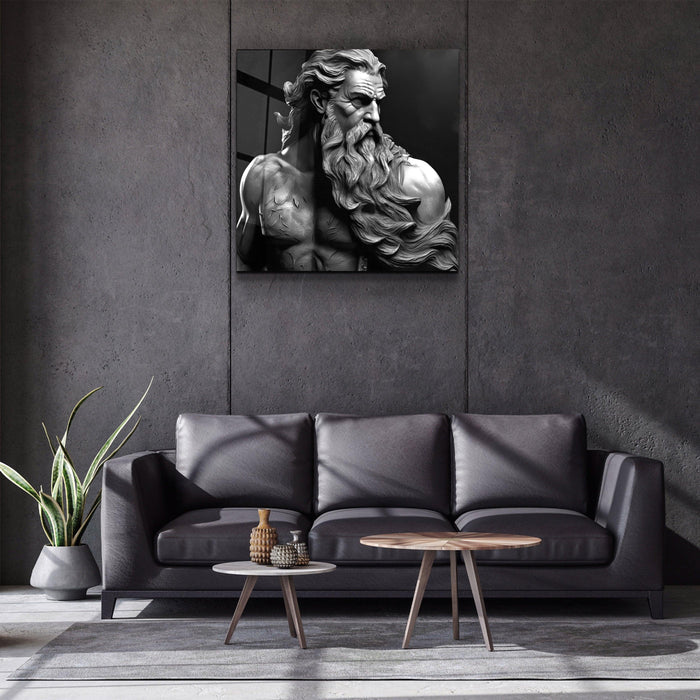 Artdesigna Zeus Myth glass wall art featuring detailed mythological design on clear glass panel.